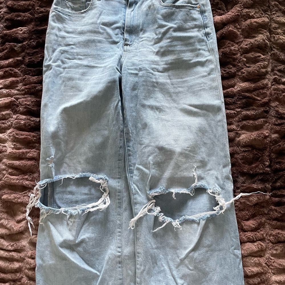 PAIGE Sasha Light Blue High-Waist Distressed Straight Jeans - Picture 5 of 10